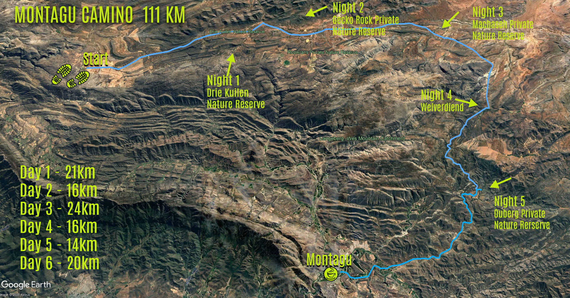 Montagu-Camino-Route_Map Google Map with Camino Route